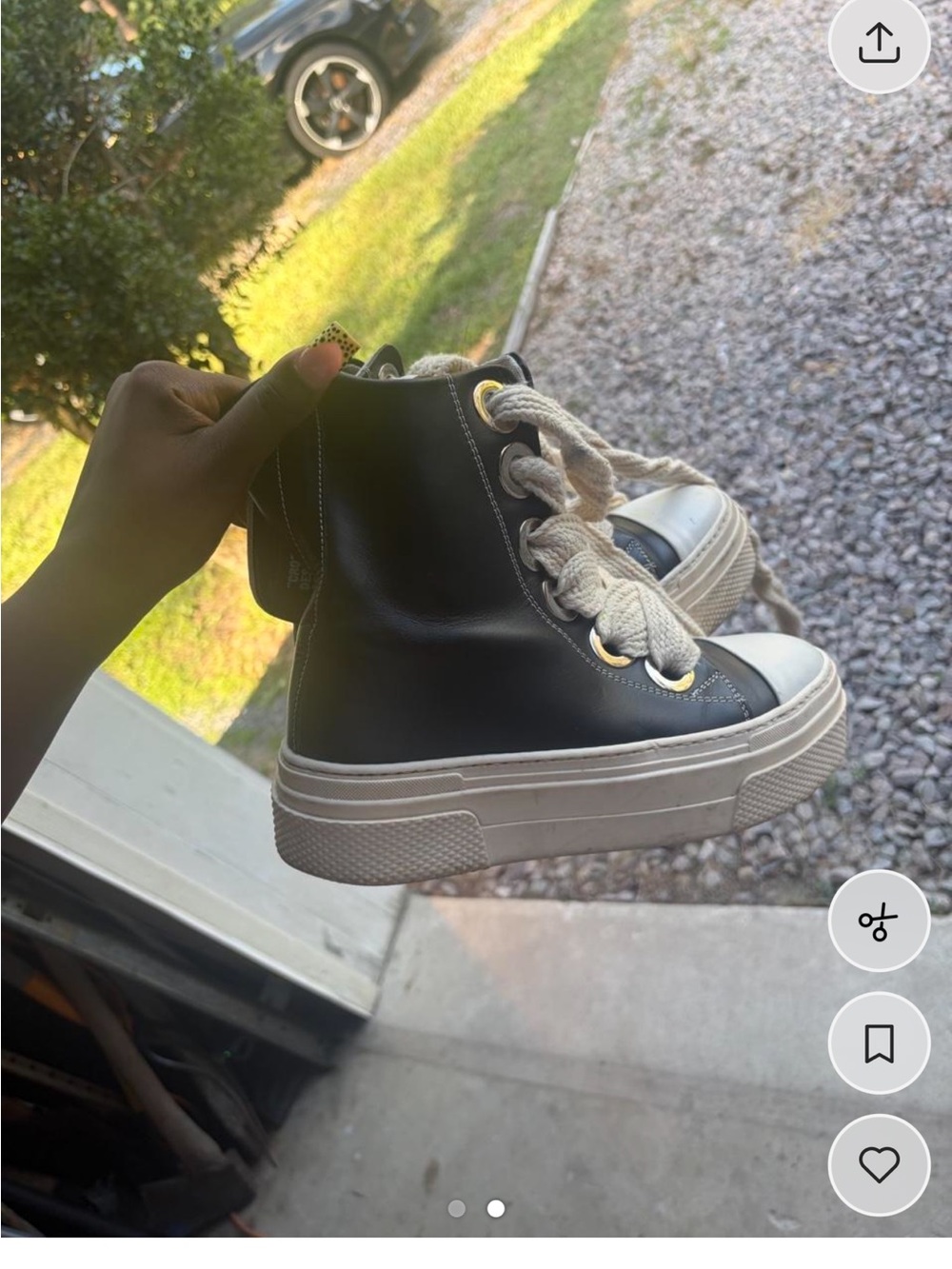 Black High-Top Platform Sneakers with Cream Laces